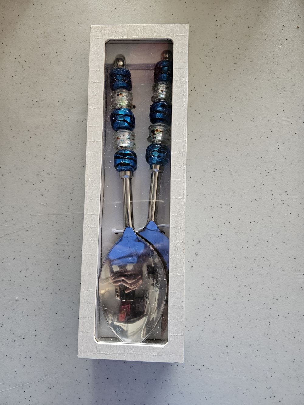 Wild Eye Designs Stainless HandcrDecorative Blue Beaded Salad Servers - Set of 2